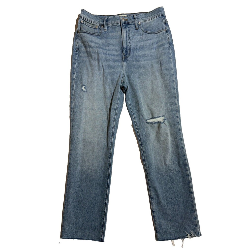 Madewell Perfect Vintage Jeans Womens High Rise Straight Distressed Raw Hem